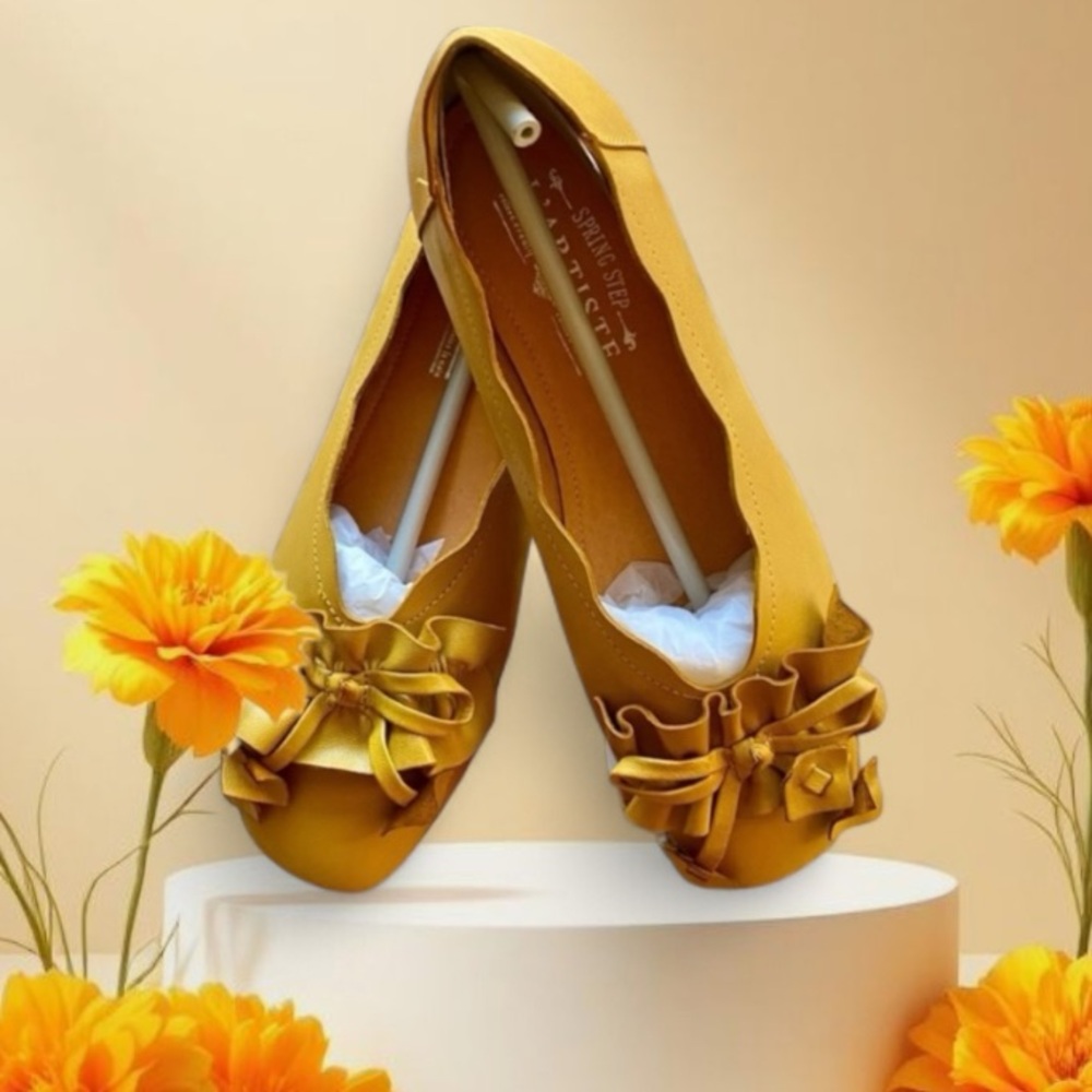SPRING STEP L’ARTISTE LOUISA  BALLERINA FLATS YELLOW LEATHER SZ 37 EU / 6.5-7 US - Picture 12 of 13